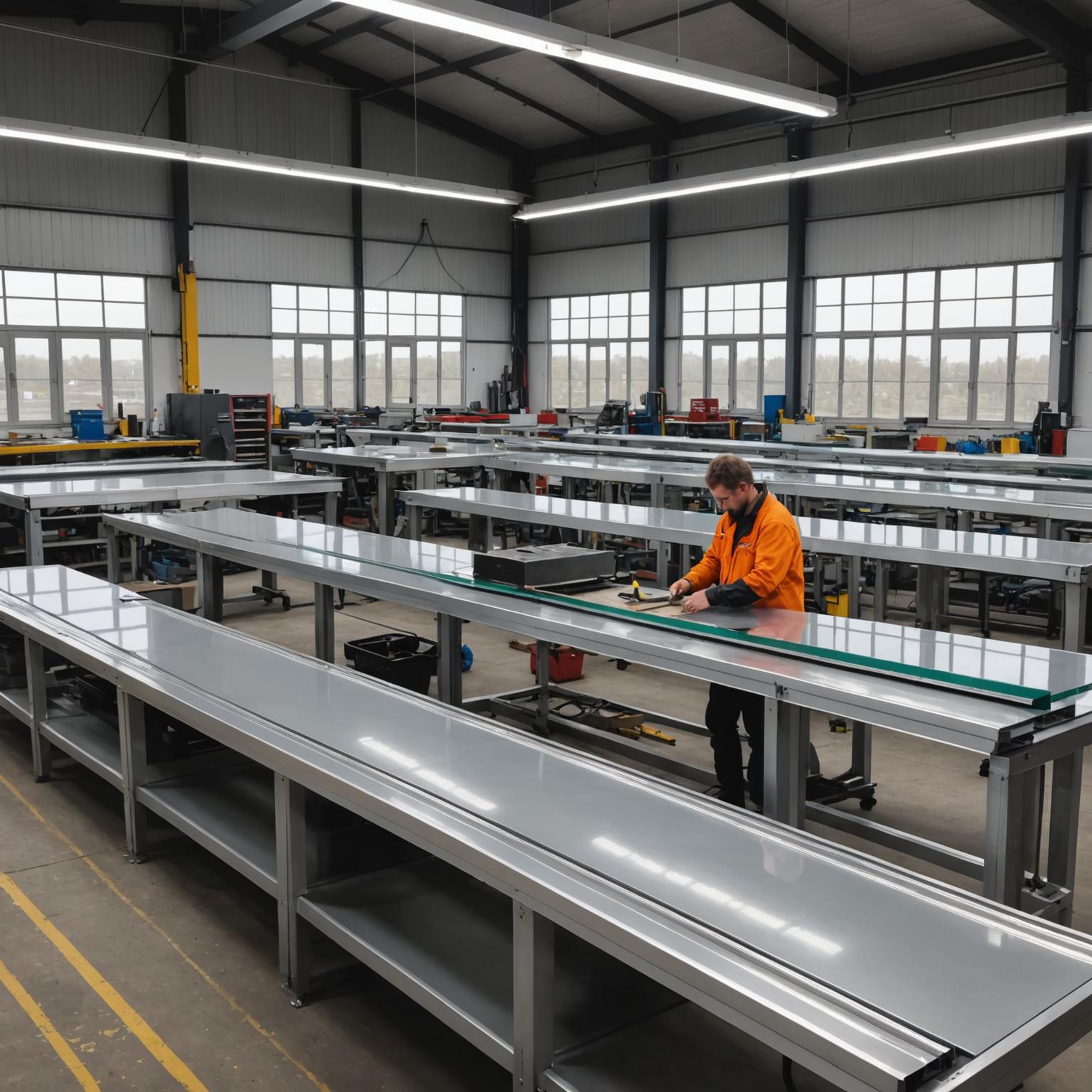 Aluminium balustrade panels being assembled in workshop