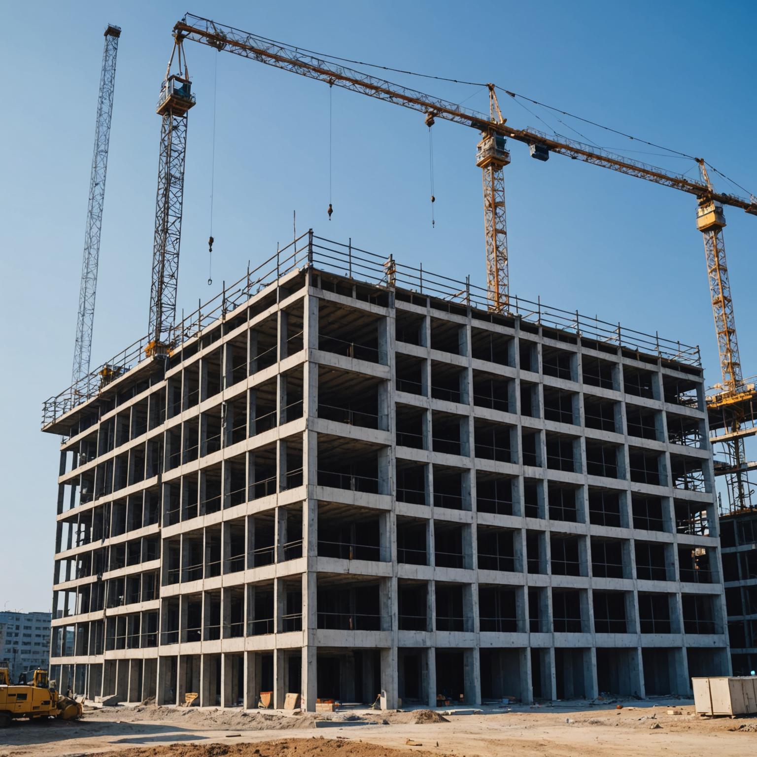 Structural steel frame rising on a commercial construction site
